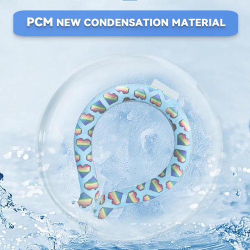 Portable Ice Ring, Neck Cooling Tube, Wearable Cooling Neck Cooler, Reusable Cooling Artifact Suitable for Hot Weather, Indoor and Outdoor Workers, Summer Parades and Celebrations(Love Rainbow-Blue)