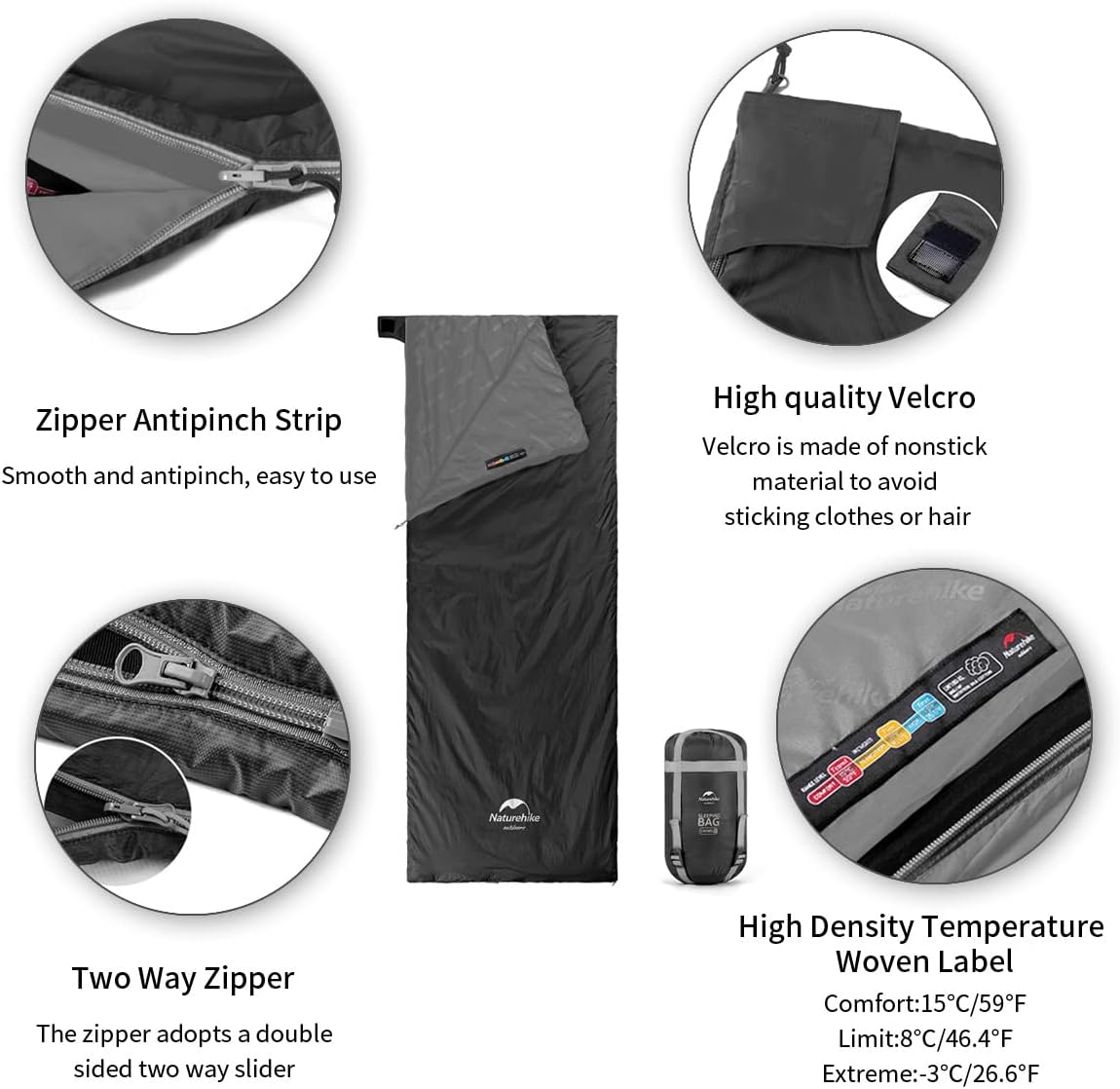 Naturehike Lightweight Compact Sleeping Bag, Envelope Ultralight Backpacking Sleeping Bag Portable, Waterproof, Comfort with Compression Sack for Cold&Warm, Camping, Traveling, Hiking