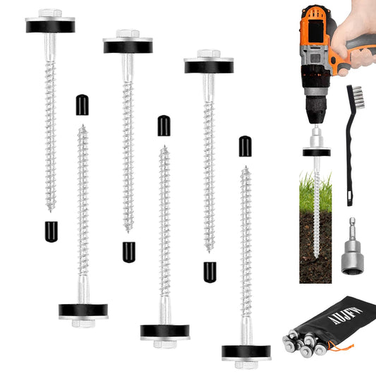 6 Pcs 6.2" Hex Pegs Drillable Threaded Tent Pegs Or Tent Stakes, Screw in Tent Pegs Stakes for Garden Canopies Grassland Canopies Awnings Camping Travel (Hex Tool and Storage Bag)