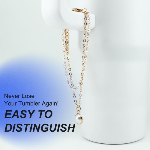 Equoza Pearl Handle Charm for Stanley 30 & 40 oz Tumbler – Gold Cup Bling Accessory, Cute Tumbler Decoration for Women