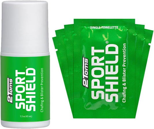 2Toms SportShield, Original Formula, All-Day Anti Chafe and Blister Prevention, Waterproof Protection from Chafing and Skin Irritation, Combo Pack, 1.5 Ounce Bottle & 6 Single Use Towelettes