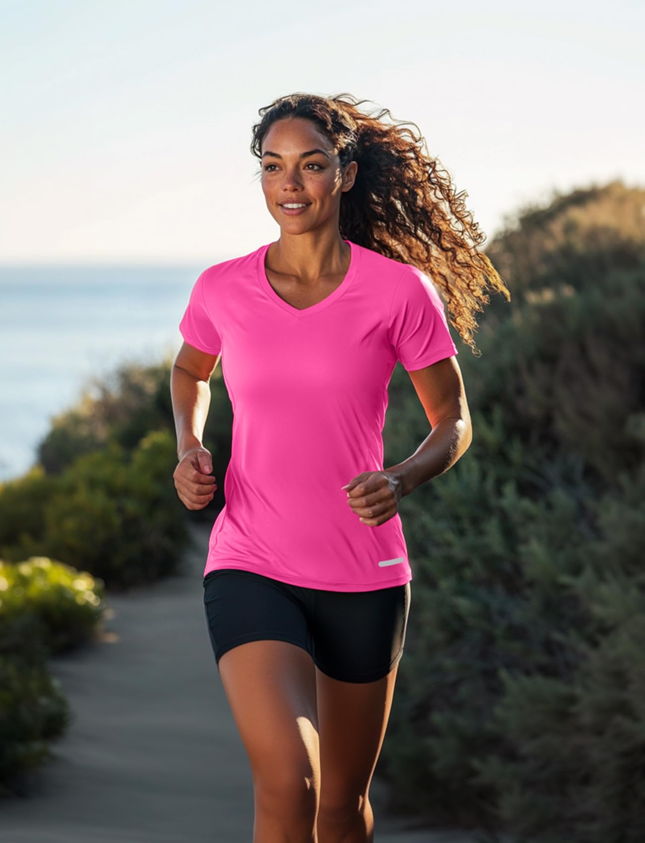 Workout T Shirts for Women Dry Fit(Hot Pink,XL)