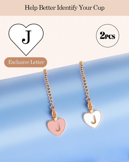 OriJoy Letter Charm Accessories for Stanley Cup, 2PCS Name ID Letter Handle Charm for Stanley/Simple Modern Tumbler, Heart Shape Initial Identification Pendant（J）