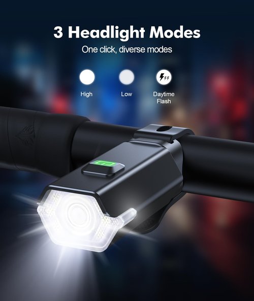 Zewdov 3+6 Modes Bike Lights for Night Riding with Side Light, Rechargeable & IP65 Waterproof Bicycle Light, Bike Headlight and Tail Light Set for Road/Mountain/Kids Bike Cycling Accessories