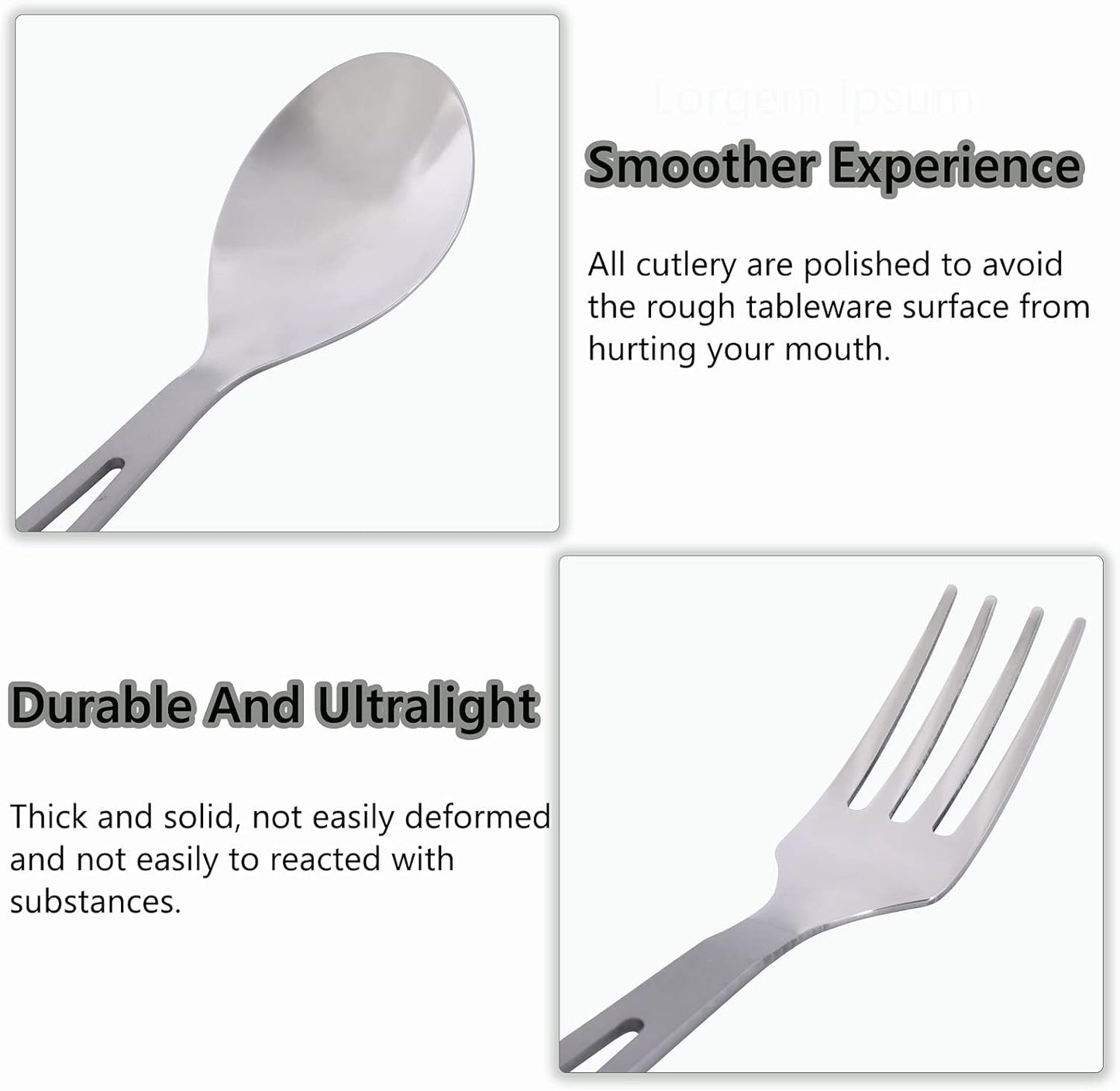 iBasingo Titanium Tableware Camping Fork Spoon Outdoor Cutlery Set Travel Utensils for Picnic Hiking Backpacking Home Use