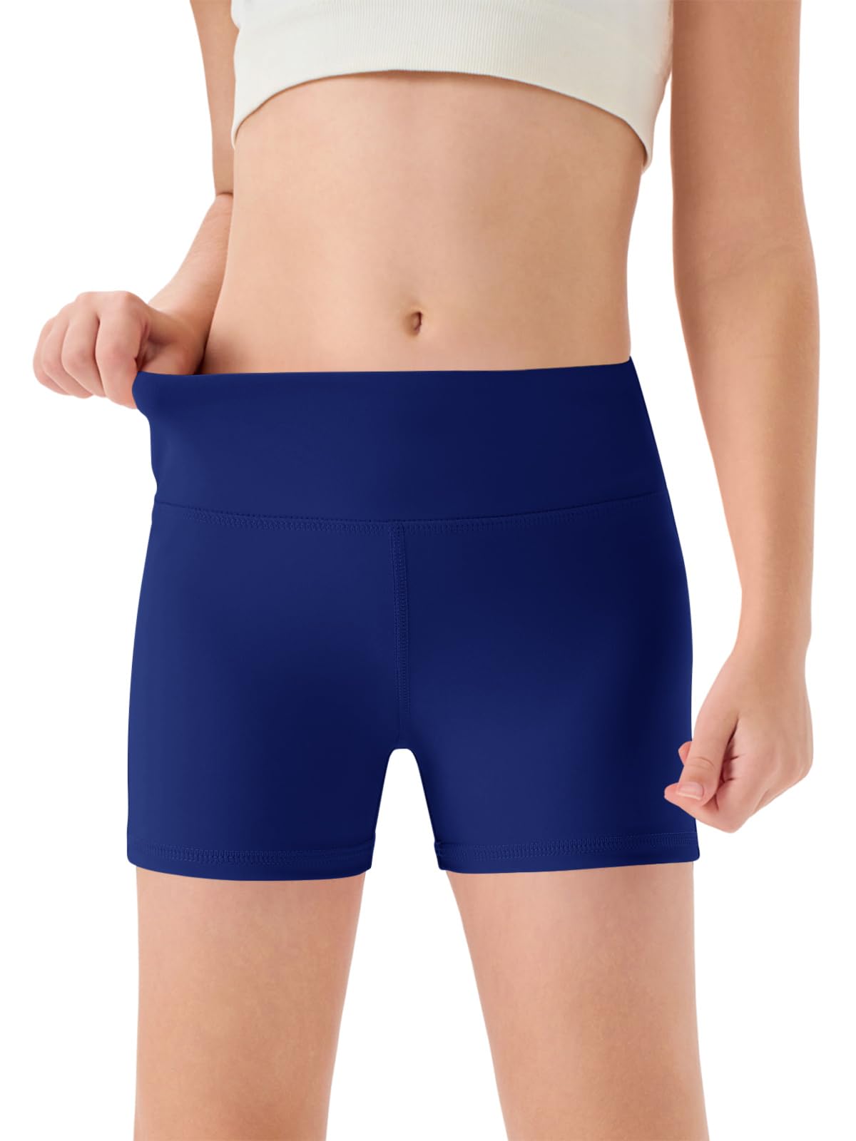 Haloumoning Girls Athletic Shorts Kids High Waisted Yoga Dance Biker Shorts Comfy Gymnastics Shorts 5-14Y Navy