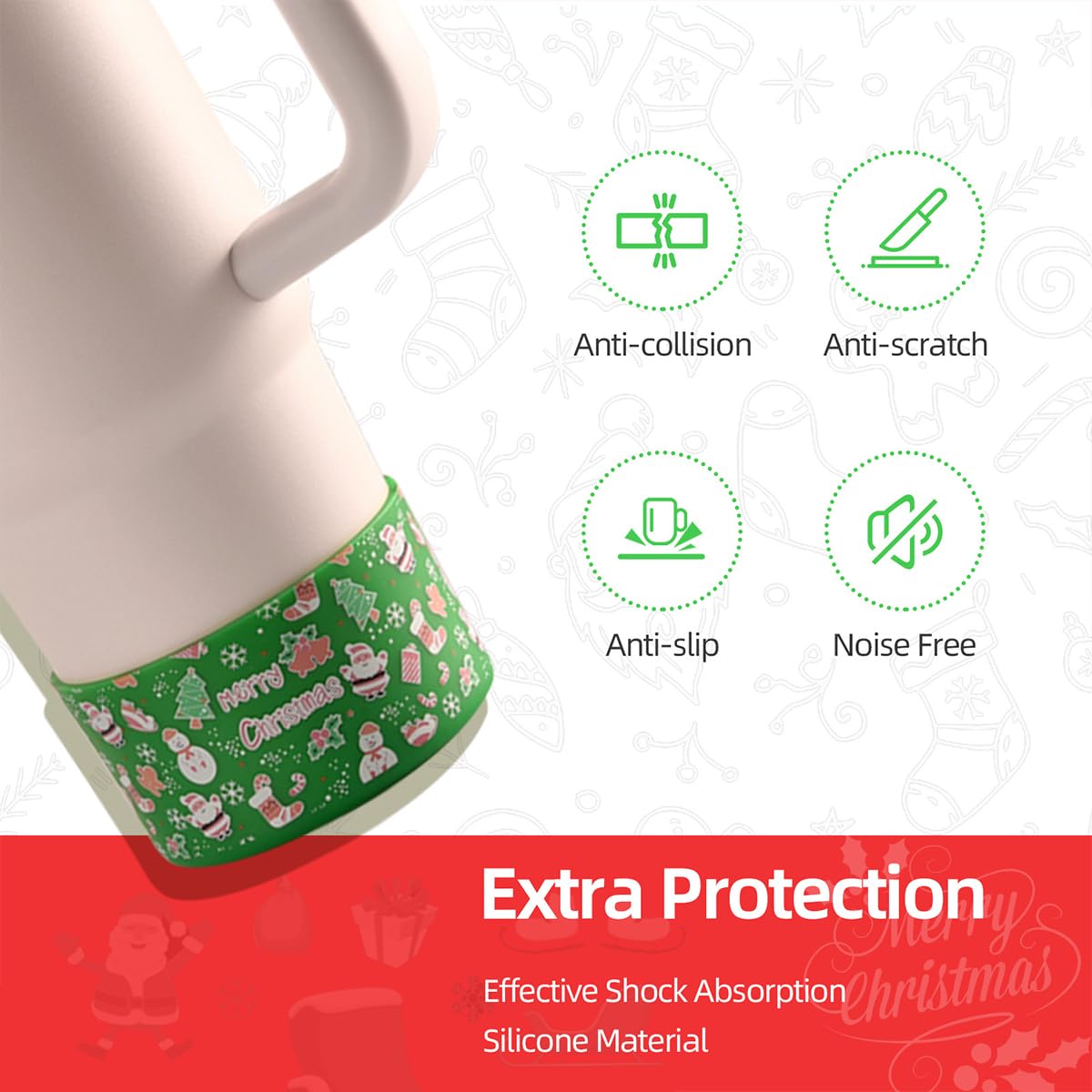 AUOCATTAIL 2Pcs Christmas Boot for Stanley Cup Accessories Red Green Silicone Boot Sleeve Hydro Flask Water Bottle 20-40oz and More Bottles Xmas Decor for Cup Merry Christmas Party Supplies