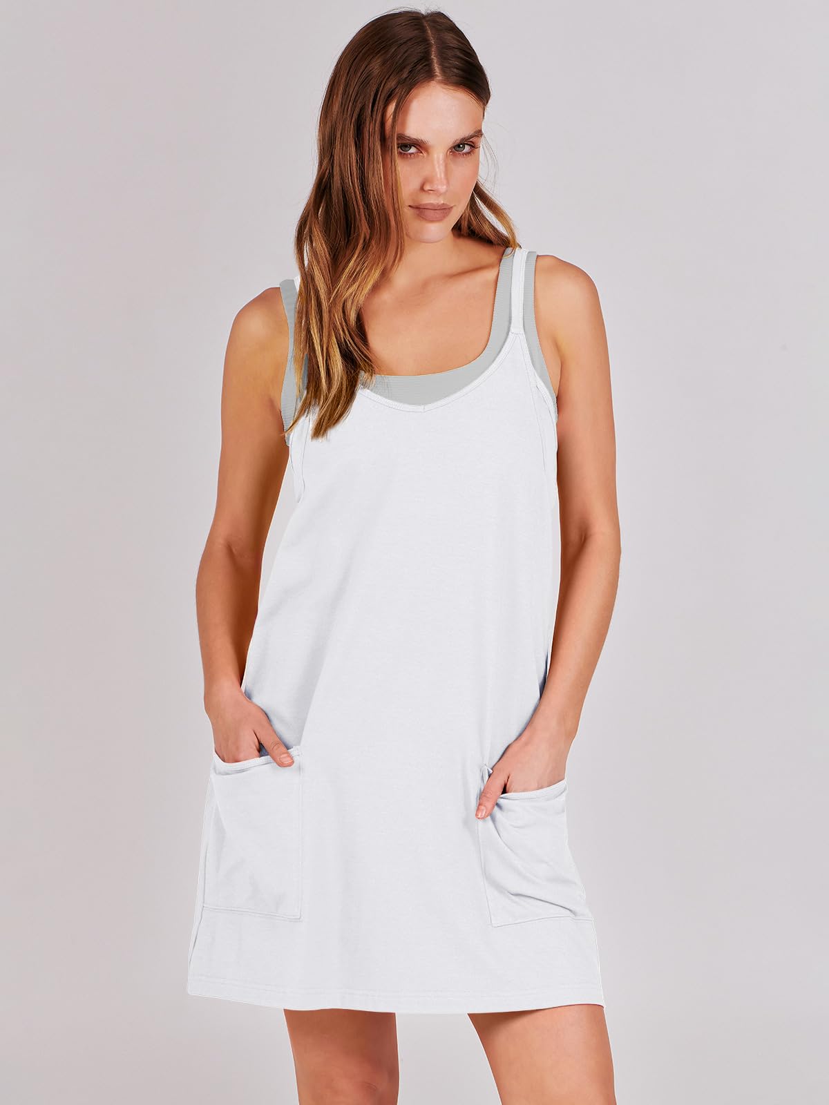 ANRABESS Women Athletic Dress Summer Tennis Workout Active Sports Mini Romper Dress Built in Shorts Travel Vacation Clothes White XX-Large