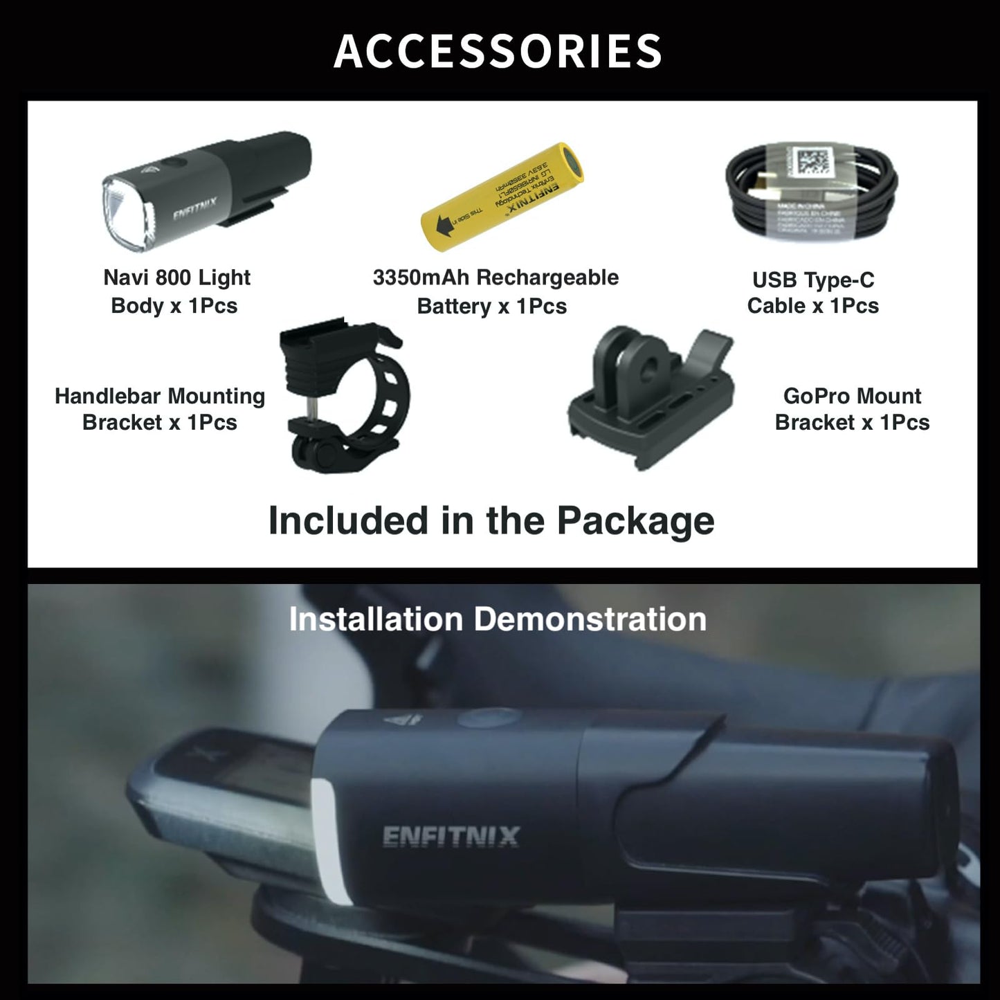 Navi 800 Smart Bike Light, Auto On/Off, 3350 mAh USB Type-C Rechargeable Bicycle Front Lamp, 800 Lumen Multi-Mode Super Bright LED Bike Headlight, IPX6 Waterproof, Aluminum Frame, 5 Light Modes.