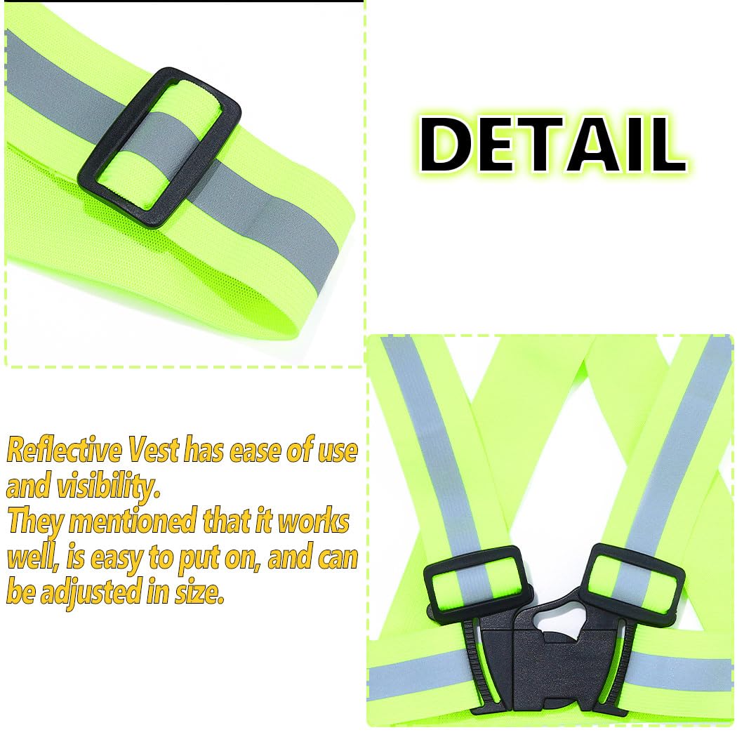 GEMILY Neon Green Vest Reflective High Visibility Safety Warning Vest Sparkly Adjustable Straps for Walking Jogging Cycling(Green)