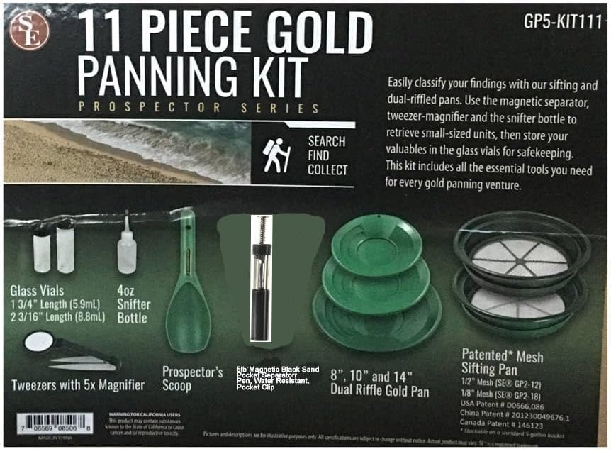 SE Gold Panning Kit - Complete Prospecting Set with Pans, Sieves, and More - Ideal for Beginners, Enthusiasts, Hobbists (GP5-KIT107)