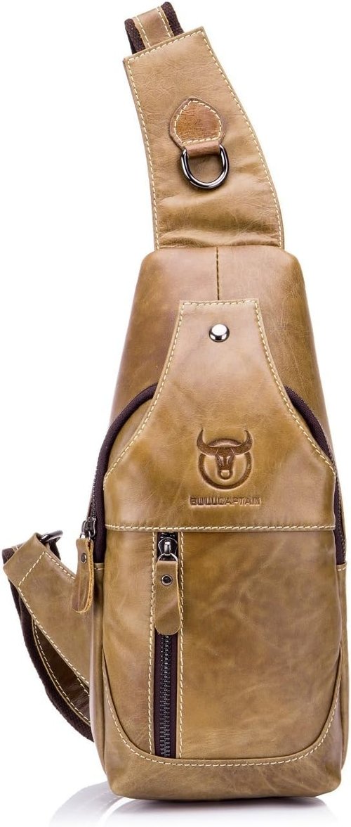Men's shoulder bag, leather chest shoulder backpack, crossbody wallet, waterproof, anti-theft, travel, cycling, leisure (yellow)