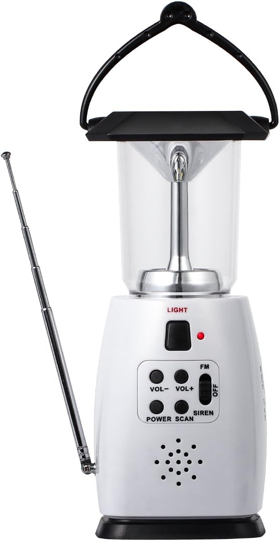 HOSHINE Solar Dynamo Multi-Functional 4-Way Powered Emergency Hand Crank FM Radio LED Camping Lantern Flashlight Phones Charger (White)