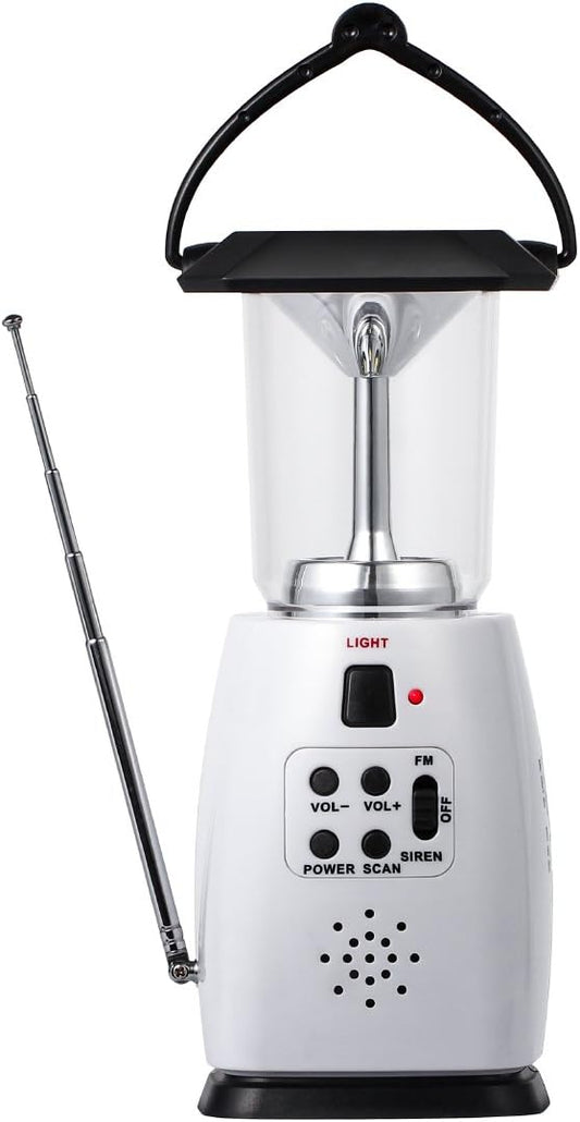 HOSHINE Solar Dynamo Multi-Functional 4-Way Powered Emergency Hand Crank FM Radio LED Camping Lantern Flashlight Phones Charger (White)