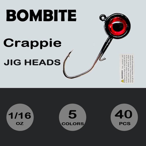 Bombite 40pack Crappie Jig Heads,Crappie Jigs Fishing Jig Heads Hook Lure Fishing Jigs Heads for Bass Fishing 1/16oz