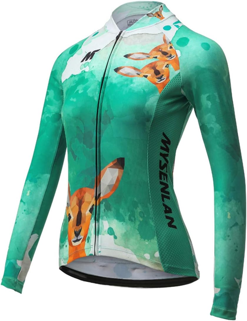 Mysenlan Women's Cycling Long Sleeve Breathable Jersey Set 3D Padded Long Pants Bike Shirt Bicycle Tights Clothing