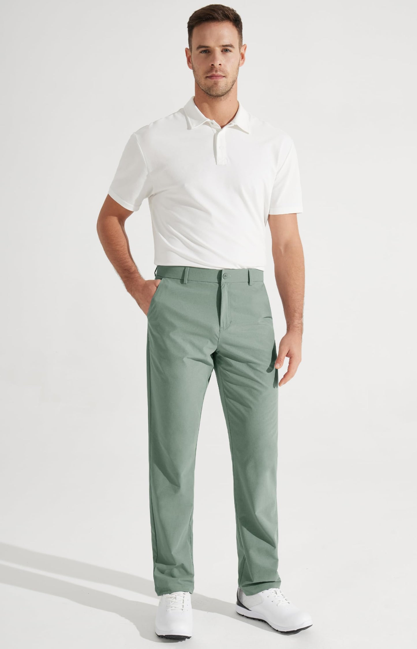 Libin Mens Golf Pants Stretch Work Dress Pants 32" Quick Dry Lightweight Business Casual Slacks for Men Travel Vocation Water Resistant, Sage Green, 36W x 32L