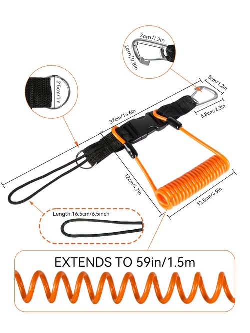 EEBBL Heavy Duty Diving Lanyard with Clip, Stainless Steel Spring Coiled Lanyard Orange