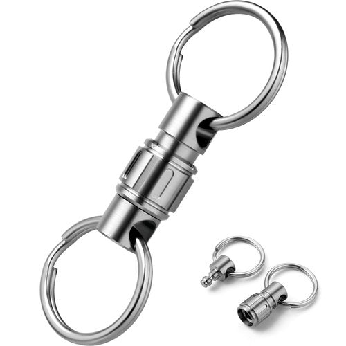 TISUR Quick Release Keychain,Titanium Carabiner Keychain,Detachable Pull Apart Swivel Key Chain for Men Women (Polished Keychain +2pcs Stainless Steel Key Rings)