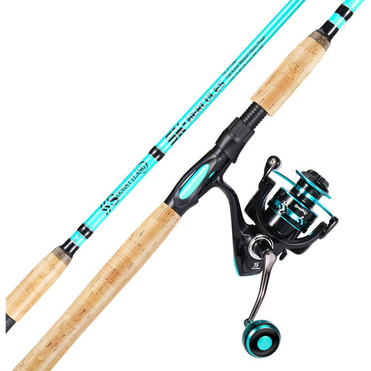 Sougayilang 7’ Fishing Rod and Reel Spinning Combo, 2 Piece Fishing Rod, Size 4000 Reel, Right/Left Handle Position, Suitable for Inshore Fishing- Blue