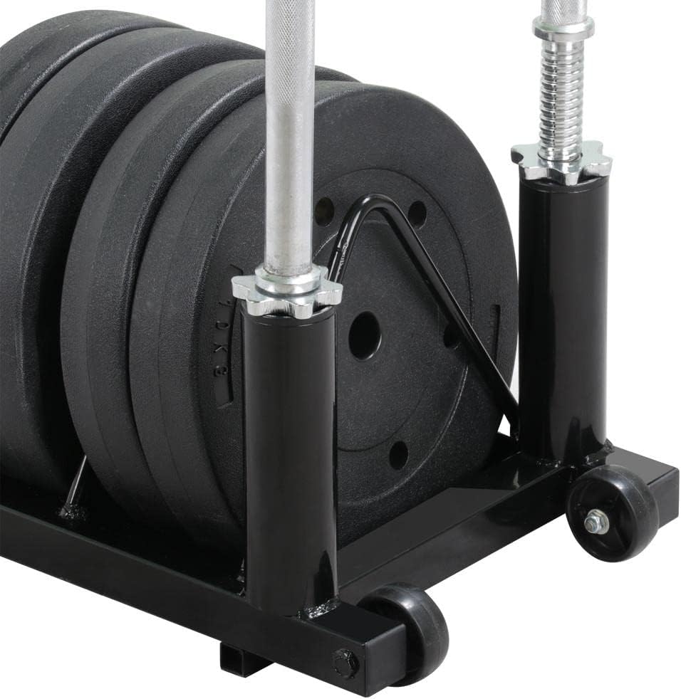Yaheetech Horizontal Barbell Bumper Plate Rack Holder Olympic Bar Storage Rack with Handle and Wheels,Black