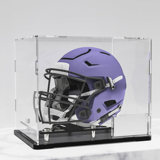 Acrylic Football Helmet Cases Features a PVC Base with Silver risers,Football Helmet Case Full Size Free Name Plate,Helmet case Display case Full Size UV Protection.（Need Assembly）