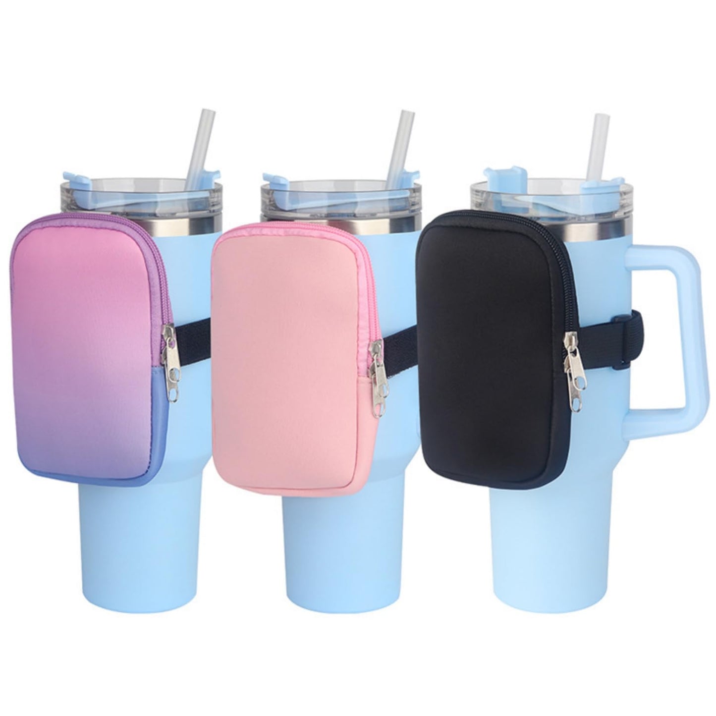 SUKOUSRAM Water Bottle Pouch Compatible with Stanley Quencher Adventure IceFlow 20oz-40oz,Tumbler Pouch Bag for Cards, Keys,Wallet, Earphones,Gym SportsWater Bottle Accessories,Gradient Purple