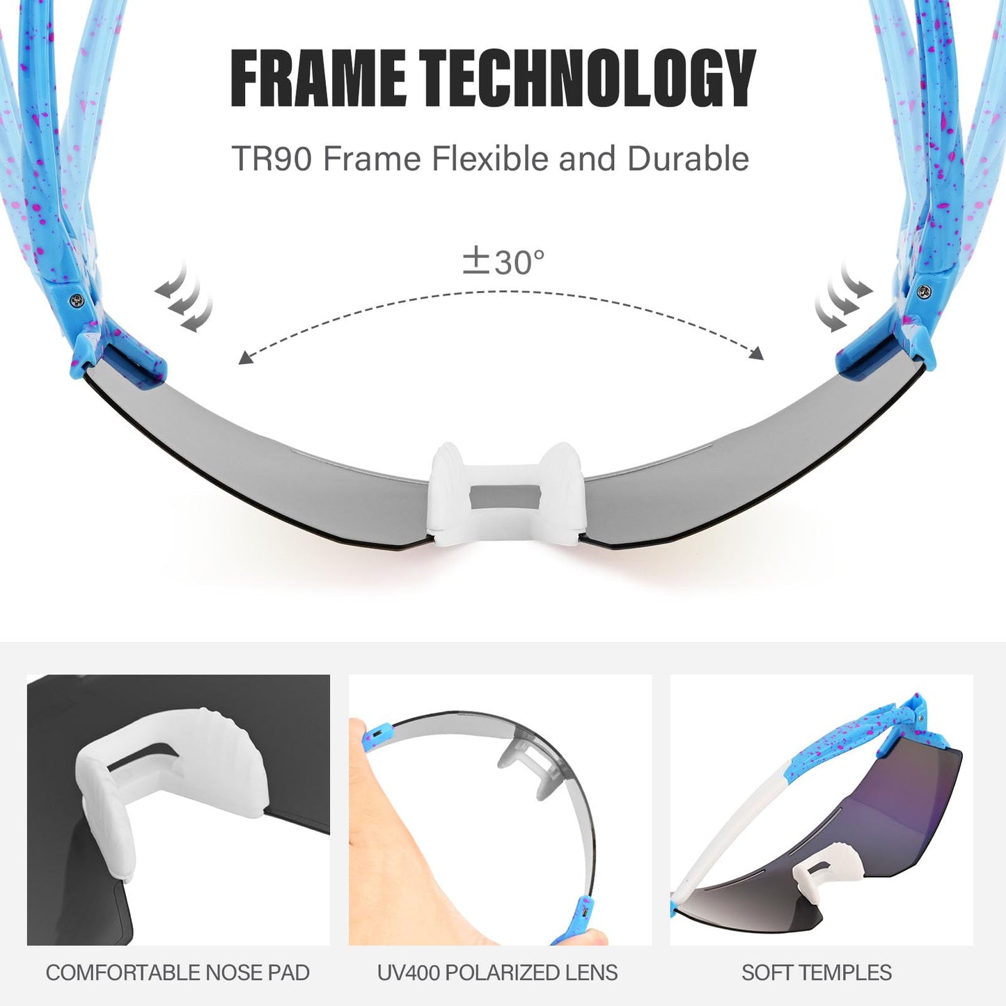 ALSUZYIOT Sports Polarized Sunglasses UV400 Outdoor Shades TR90 Frame Sun Glasses for Golf Baseball Driving Fishing (C8)