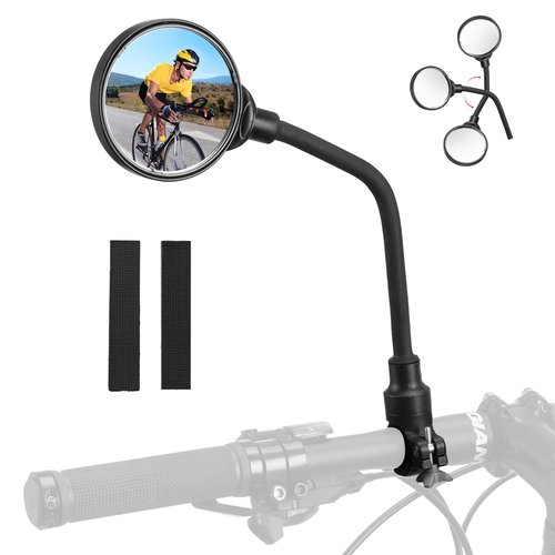 ROCKBROS Bike Mirror Handlebar Mount 360°Rotatable Adjustable Bicycle Rear View Mirror HD Wide Angle Clear Acrylic Convex Safe Bike Mirror for Mountain Road Bike Electric Motorcycle