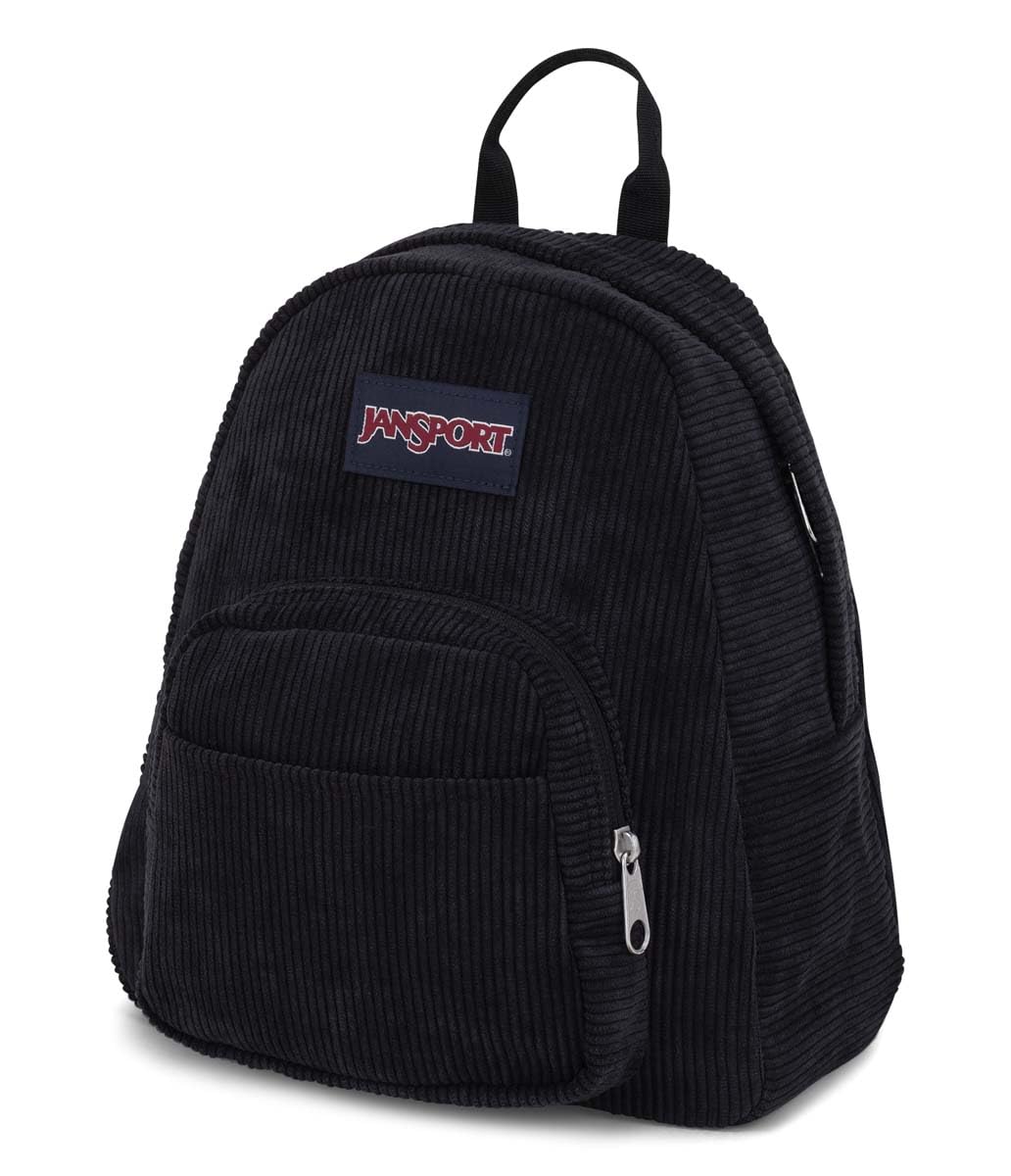 JanSport Half Pint FX Mini Backpack – One Main Compartment, Front Zippered Stash Pocket, Adjustable Webbing Shoulder Straps, Web Haul Handle - Black Corduroy