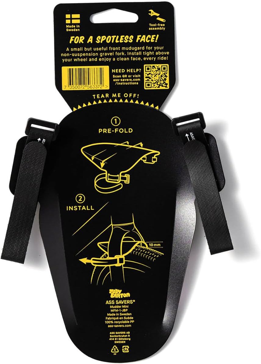 Ass Savers Mudder Mini - Bicycle Mudguard for Face & Headset Protection, Easy & Secure Fit with Anti-Slip Straps, Fits All Cross & Gravel Forks, for Tire Widths 32-55mm, Small & Lightweight