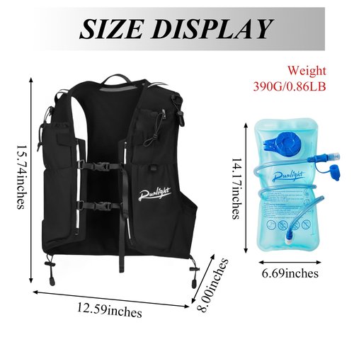 Runlight Hydration Vest Backpack,Lightweight Water Running Vest Pack with 1.5L Water Bladder Bag Daypack for Hiking Trail Running Cycling Race Marathon for Women Men (Black), W118-1