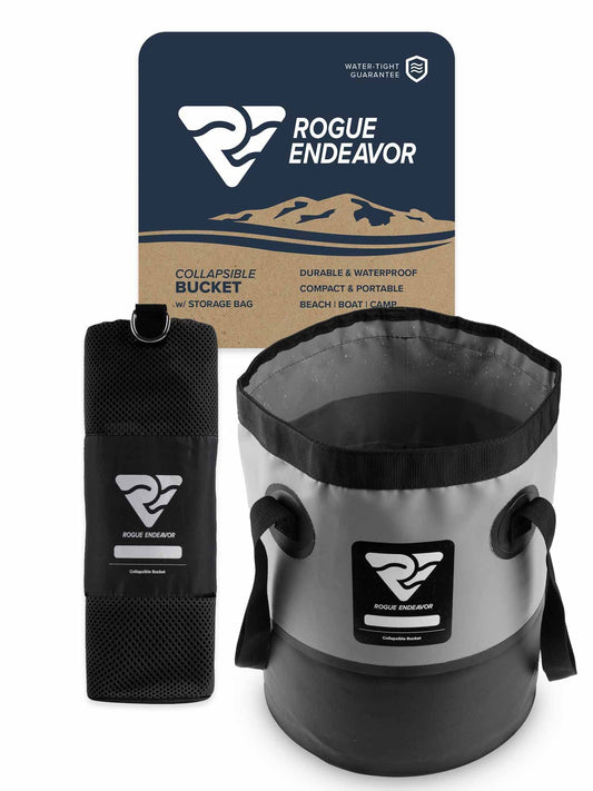 Rogue Endeavor Heavy Duty Collapsible Bucket 3 Gallon (15L), Mesh Bag, Beach and Salt Water Ready, Durable reinforced design with Metal Hardware (Black 3 Gallon (15L))