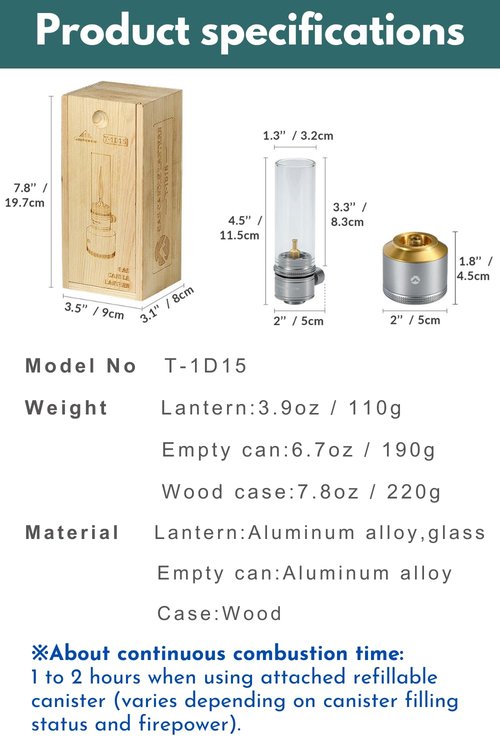 CAMPINGMOON Camping Gas Lantern Gas Candle with Empty Tank Wooden Lantern Case T-1D15