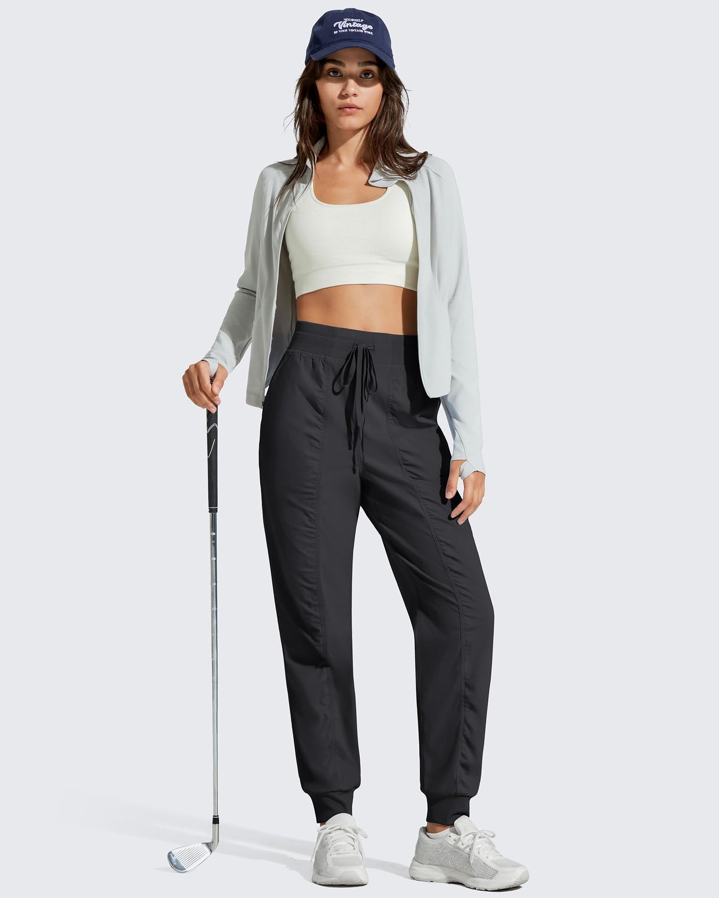 G4Free Women's Jogging Pants with Pockets Elastic Drawstring Workout Sweatpants Soft Stretch Gym Sweats Casual Outdoor (Black,L,31.5")