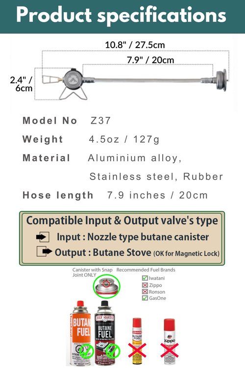 CAMPINGMOON Gas Hose Line for Butane Single Burner Camping Stove Compatible with ST-310 Z37