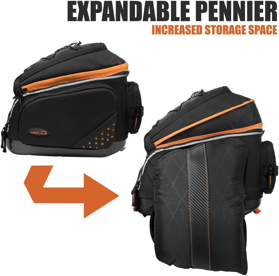 Ibera 2 in 1 PakRak Commuter Bicycle Trunk Bag with Expandable Panniers, Clip On Quick Release Design and Detachable Shoulder Strap