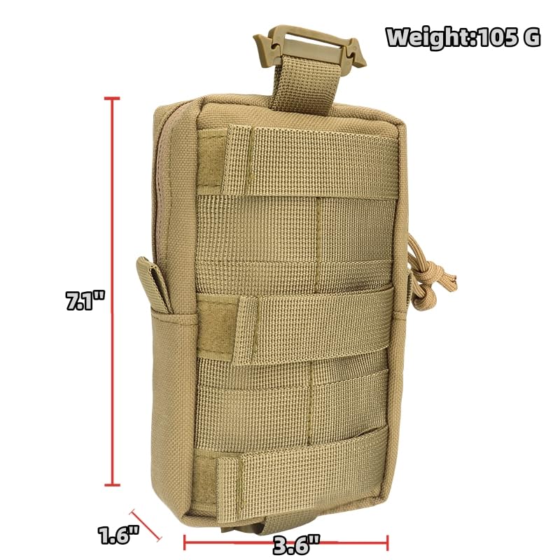 PreciousU Tactical Molle Accessory Pouch,Backpack Shoulder Strap Bag with Double-Zipper Pocket, Top Pocket and Shoulder Strap Attachment - Perfect for Outdoor Activities and Tactical Gear (Khaki)