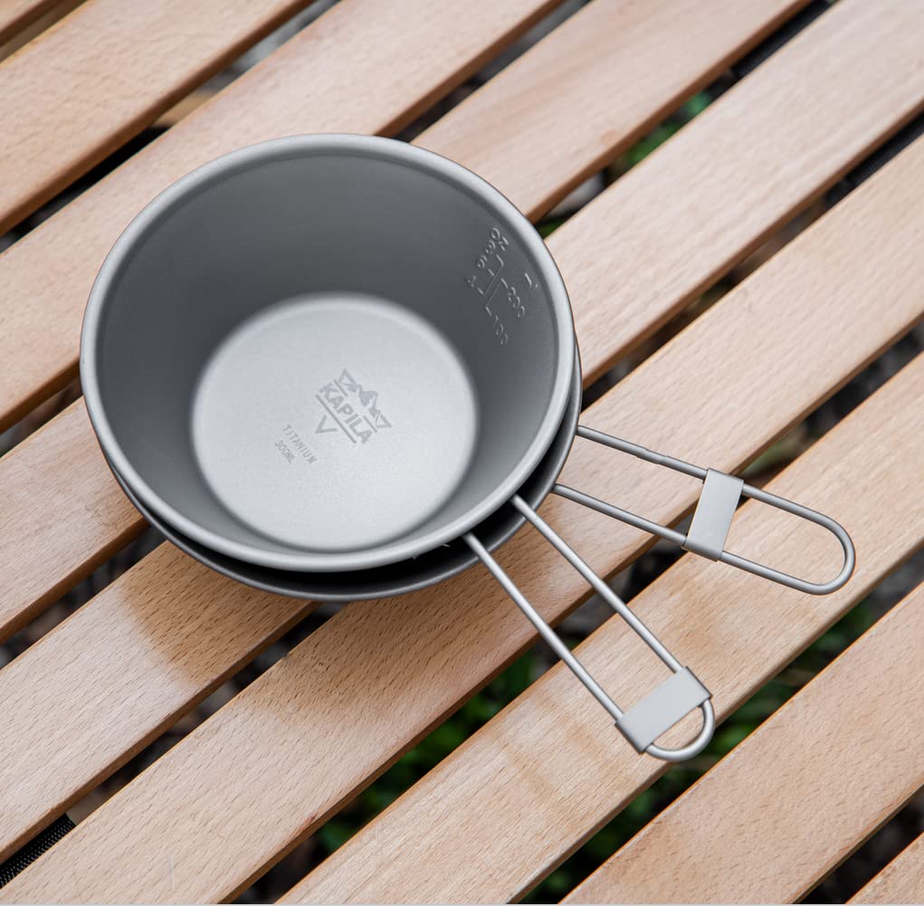 KAPILA 300ml Titanium Bowl with Folding Handle Outdoor Camping Picnic Dishes Portable Tableware