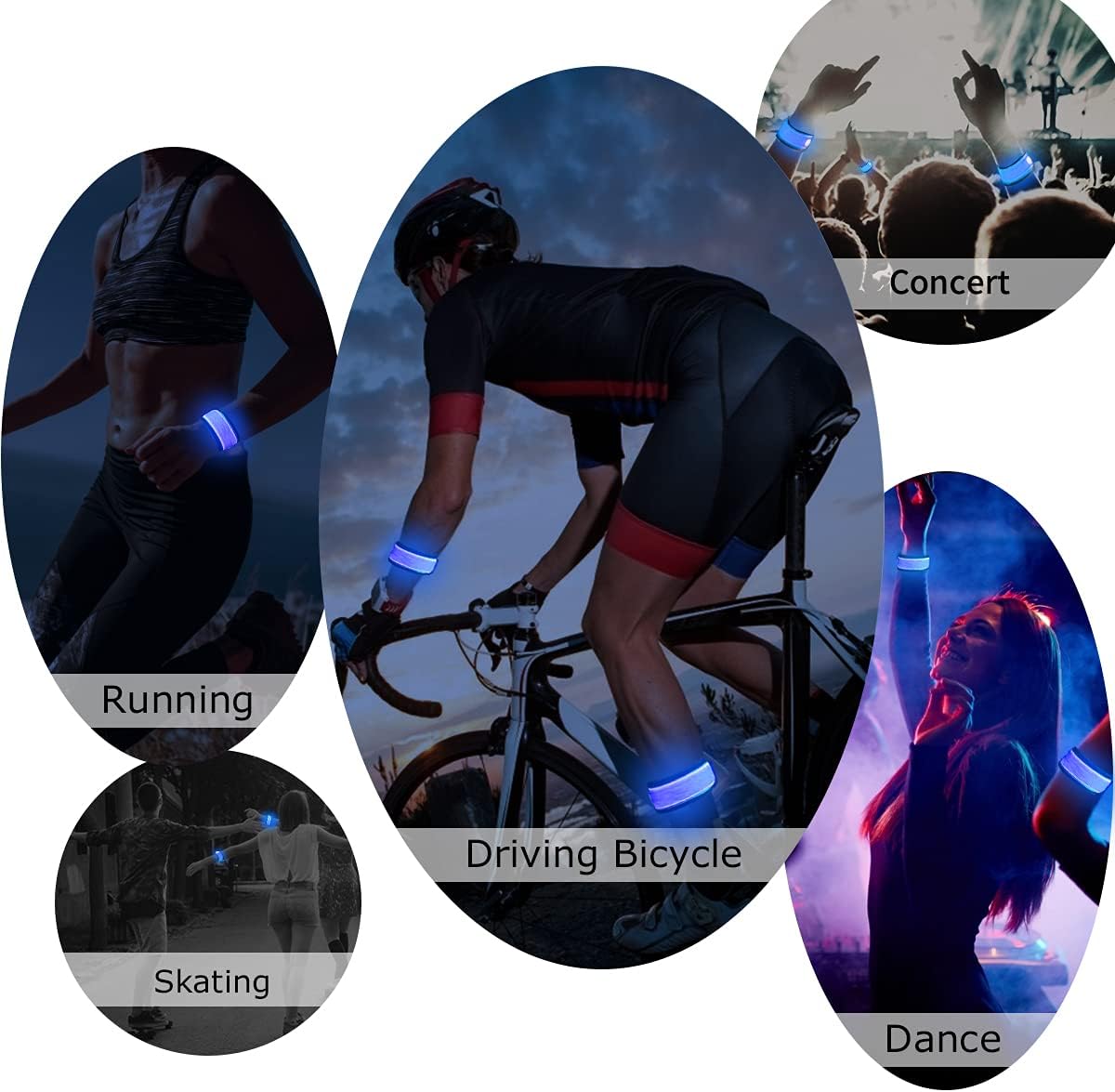 Pack of 6 LED Light Up Band Slap Bracelets Night Safety Wrist Band for Cycling Walking Running Concert Camping Outdoor Sports