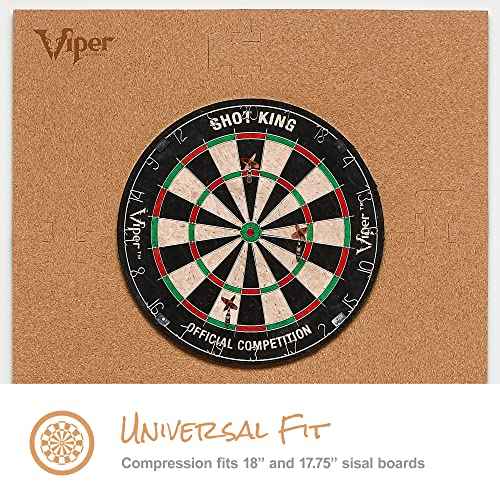 Viper Defender II Cork-Lined Dartboard Surround Reversable Wall Protector, Fits 17.75" and 18" Bristle Dartboards, Compression-Fit Tool-Free Easy Mounting, Tan, Square, 28.25" L x 28.25" W x 1" Thick