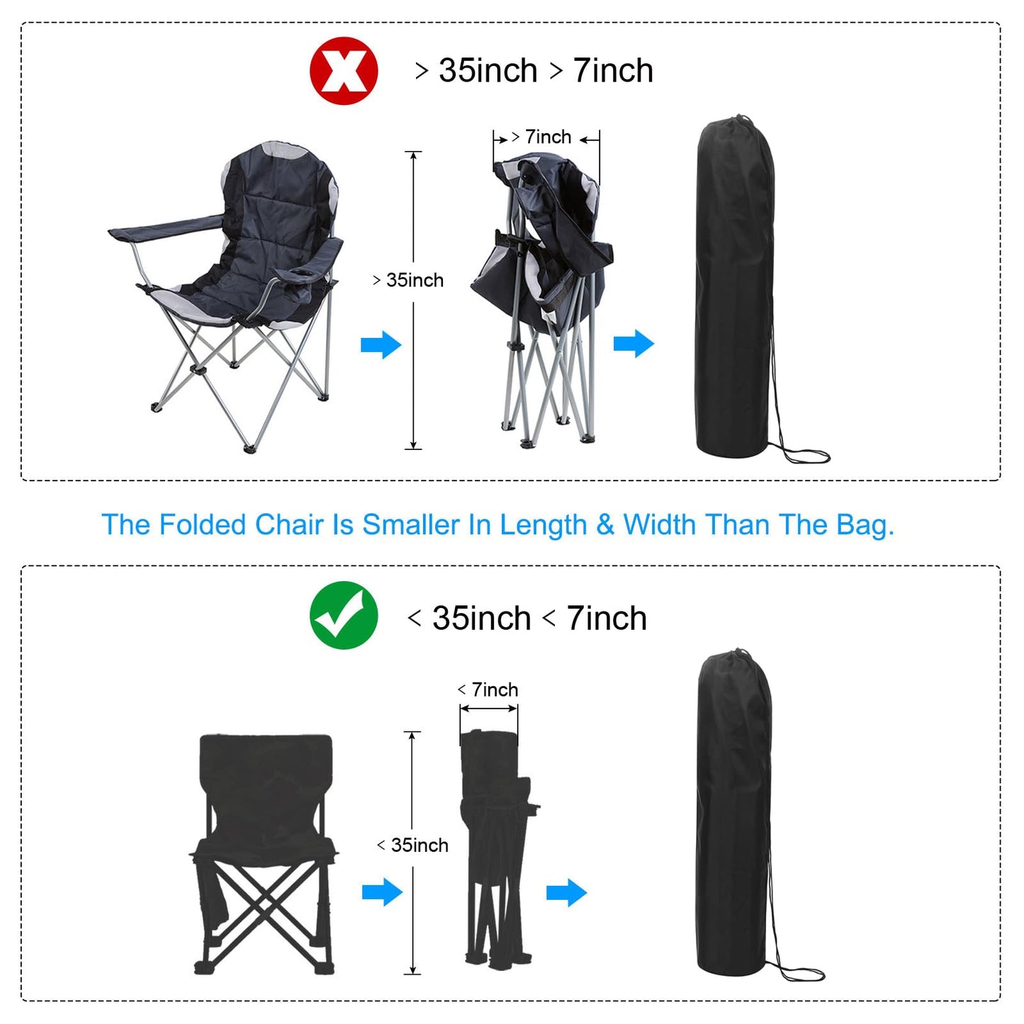PATIKIL 35 Inch Camp Chair Replacement Bag, 2 Pack Nylon Foldable Carry Bag Storage Bag with Shoulder Strap for Outdoor Camping, Black