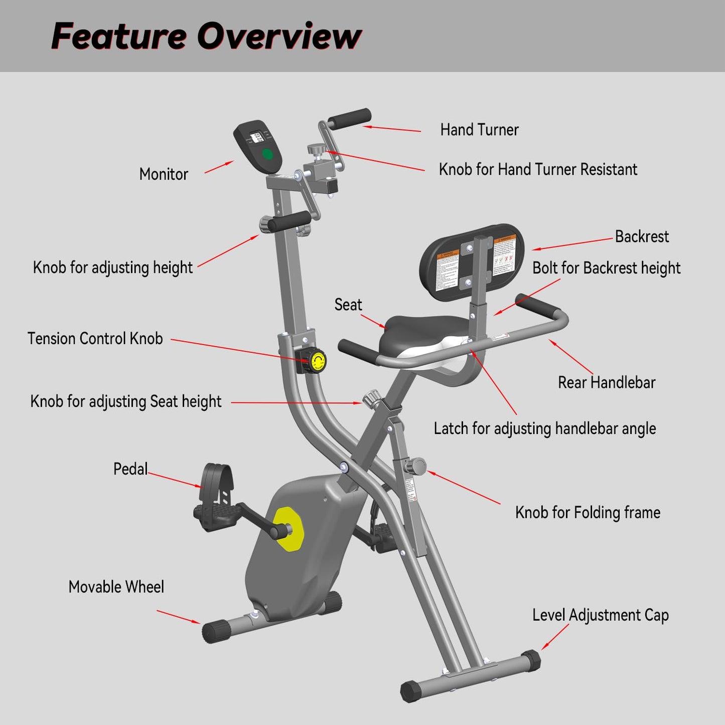 Folding Exercise Bike - Stationary Bikes for Home Use, Arms and Feet Workout, Foldable Indoor Cycling Machine - Magnetic with 8-Level Adjustable Resistance and 300 lbs Capacity