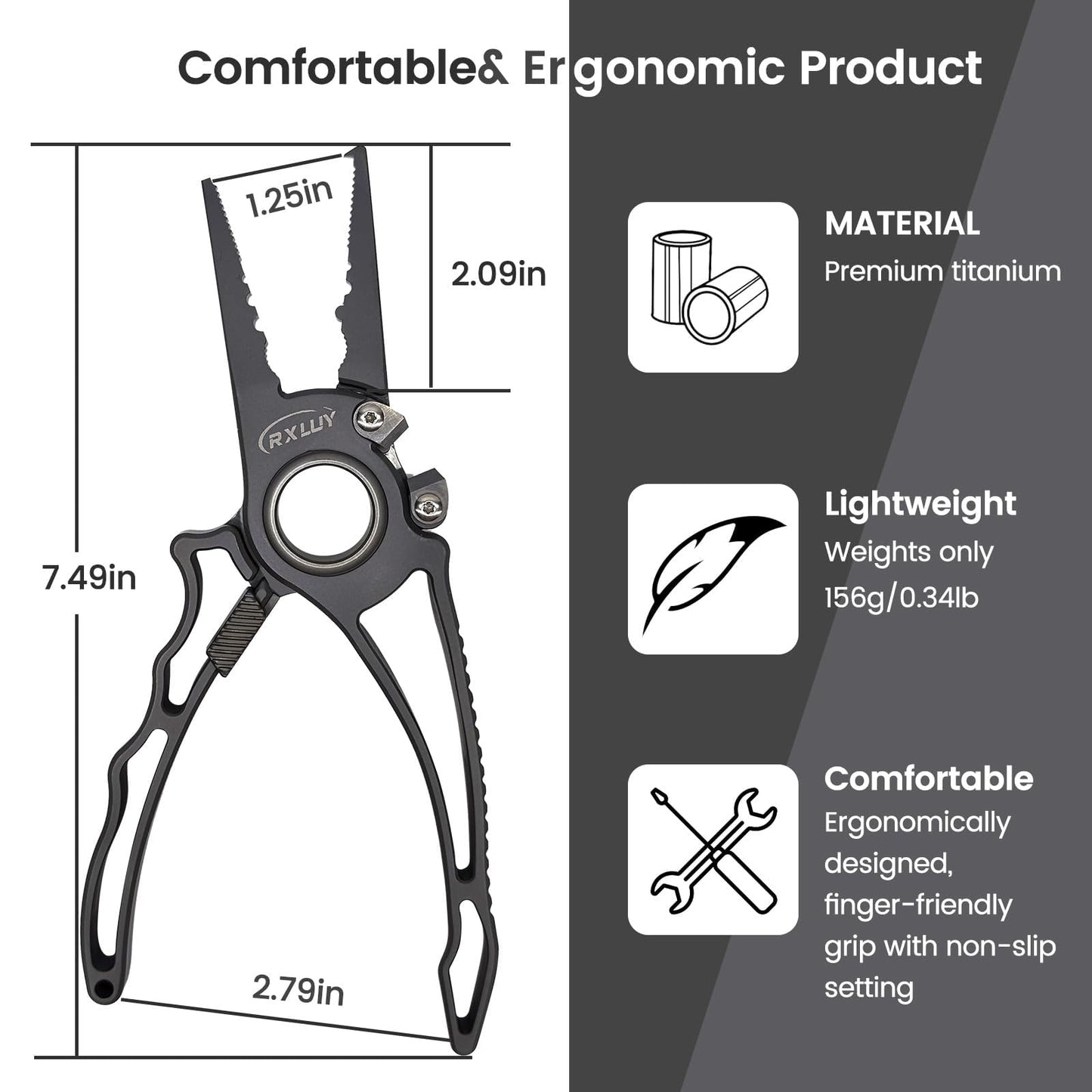 RXLUY Titanium Fishing Pliers, Premium Saltwater Fishing Gear, Tungsten Cutters, Split Ring Hook Remover, Fish Plier Holster with Retractable Lanyard, Ice Sea Fishing Kit Gifts for Men (With Lock)