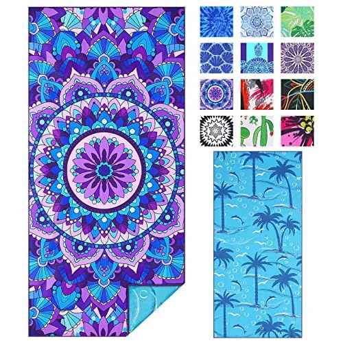 Microfiber Sand Free Beach Towel Thin Quick Dry Super Absorbent Oversized Large Lightweight Towels for Travel Sports Pool Swimming Bath Camping Yoga Girls Women Adults