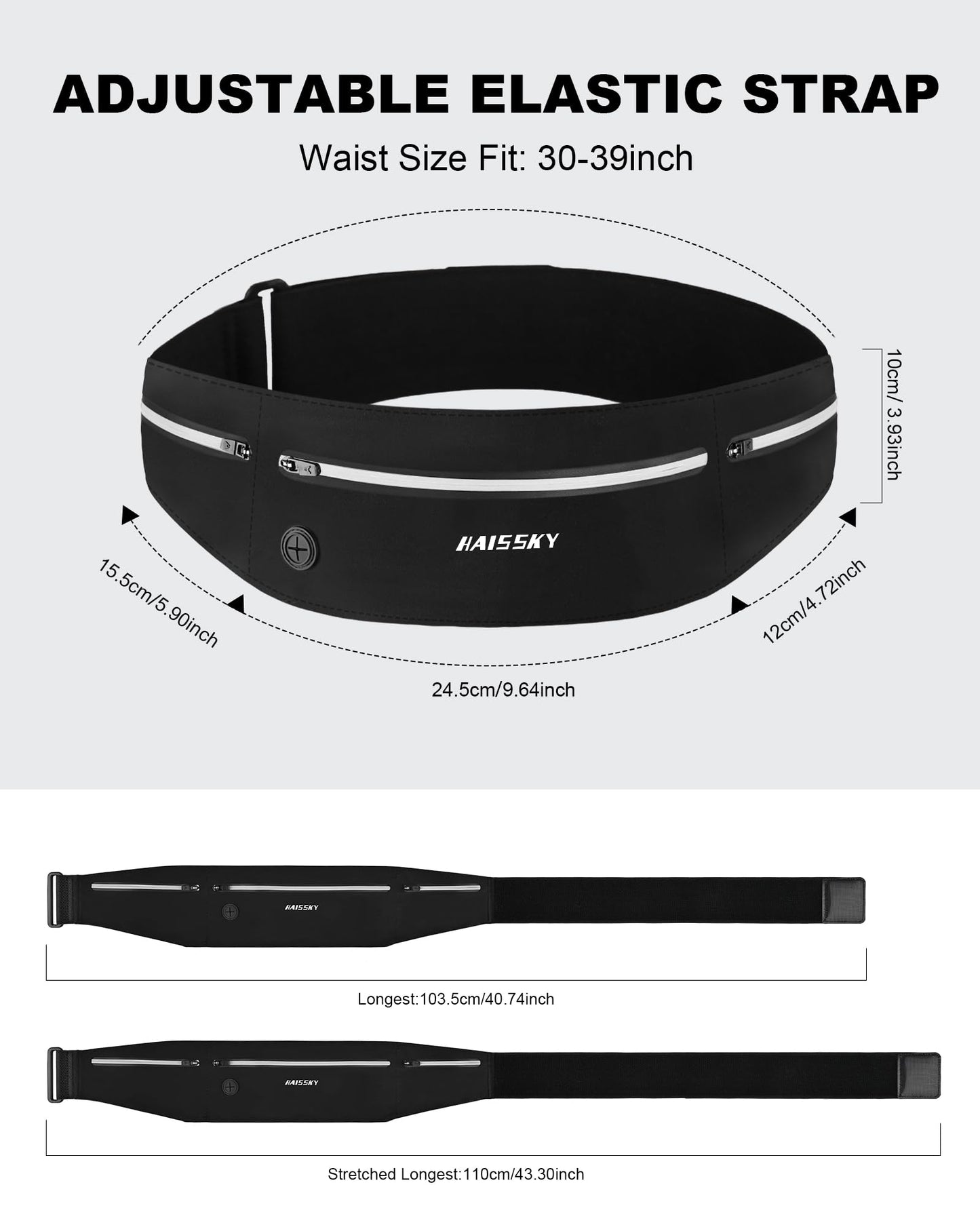Slim Running Belt - 3 Pocket Running Fanny Pack, Adjustable Sweat Resistant Waist Bag for Men Women, Workout Exercise Fitness Phone Holder Fits All Phones - Runner Marathon Jogging Race Belt