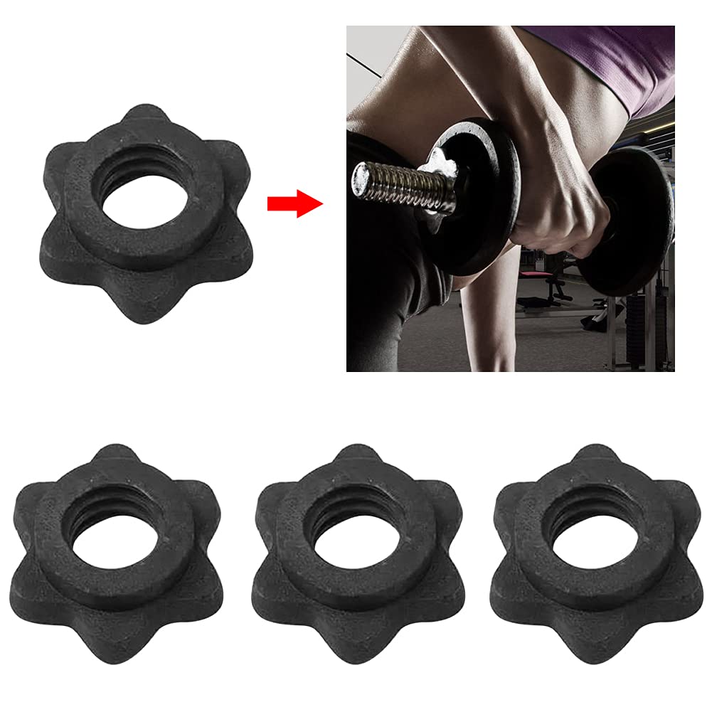 4Pack Spinlock Collars,Dumbbell Hex Nut, Dumbbell Rod Nut,1 Inch Standard Barbell Screw Collar,No-nslip Barbell Screw Collar for Dumbell Weight Lifting Fitness Training(black,Size:2.5cm/0.98inch)