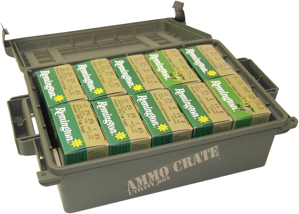 MTM ACR4-18 Ammo Crate Utility Box-Carry up to 65lbs of gear-Stackable design, double padlock for security - Water-resistant O-ring seal - Army Green