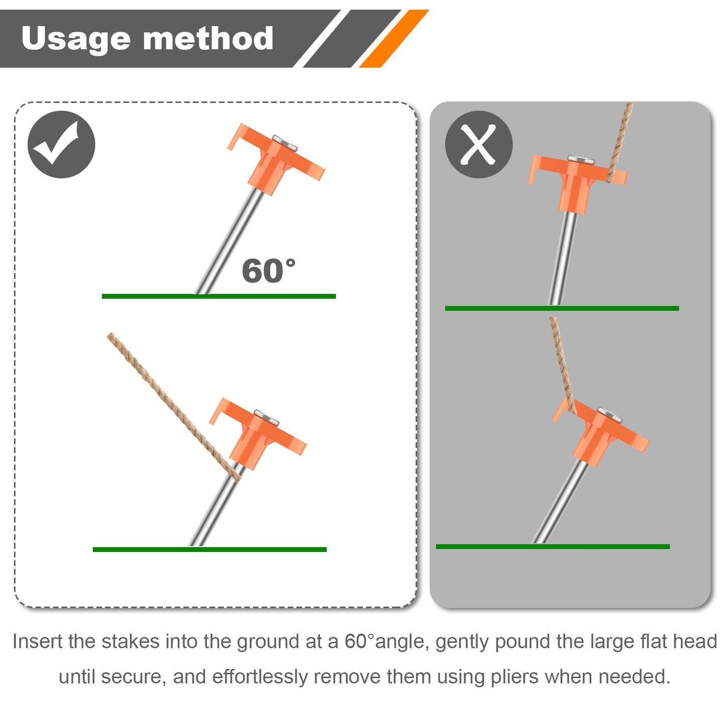 TEOYNGU 10PCS Tent Stakes Heavy Duty Camping Tent Stakes 7Inch Non-Rust Metal Tent Pegs with 10pcs Rubber Protective Sleeve (Orange)