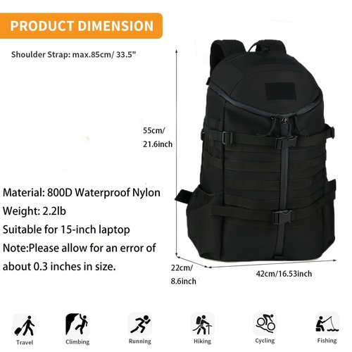 VALTESSA 30L Military Tactical Backpack For Men Assault Pack Bug Out Bag Survival 3 Day Tactical Hiking Rucksack, 15 inch, B- Black